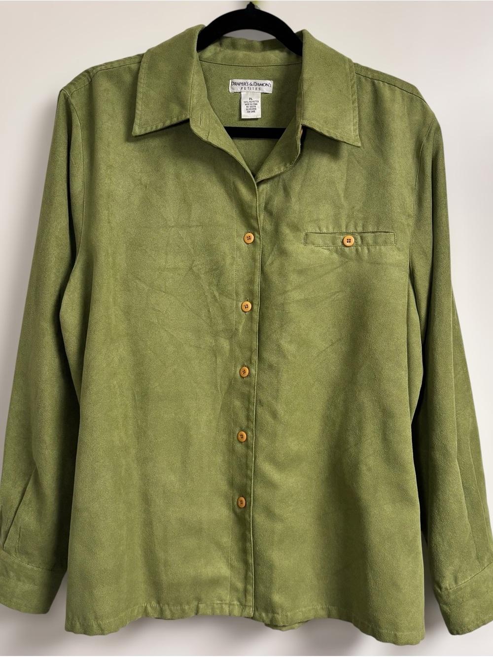Green Faux Suede Button Up